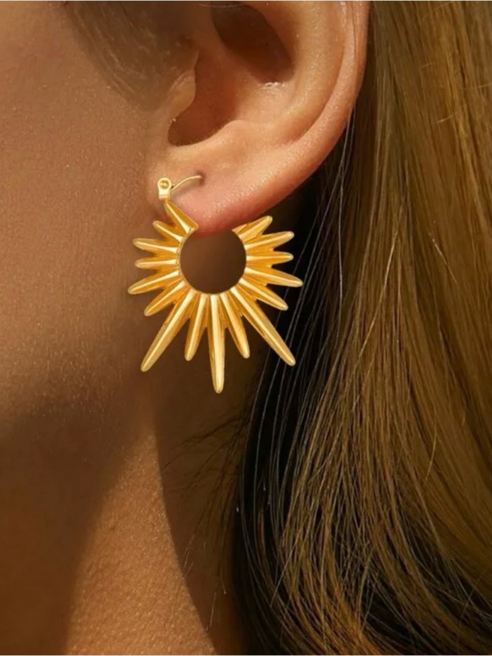 Waterproof Non Tarnish Sun Earrings In Titanium Steel For Women, Elegant Modern